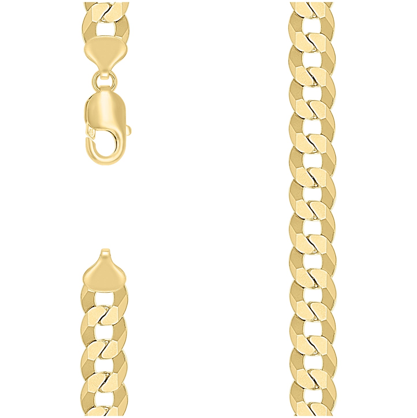 Sterling Silver Yellow-Tone Solid Super Flat Cuban Chain