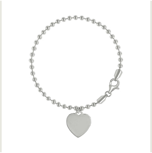 Sterling Silver Womens Heart Charm Beaded Bracelet Size 7 Inches