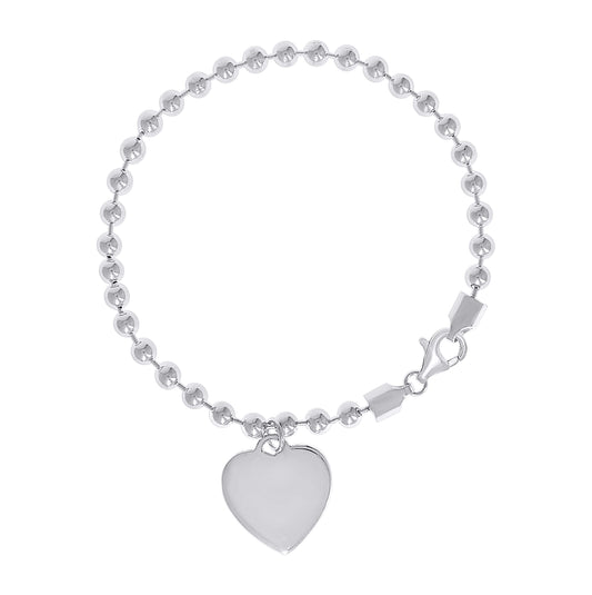 Sterling Silver Womens Heart Charm Beaded Bracelet Size 7.5 Inches