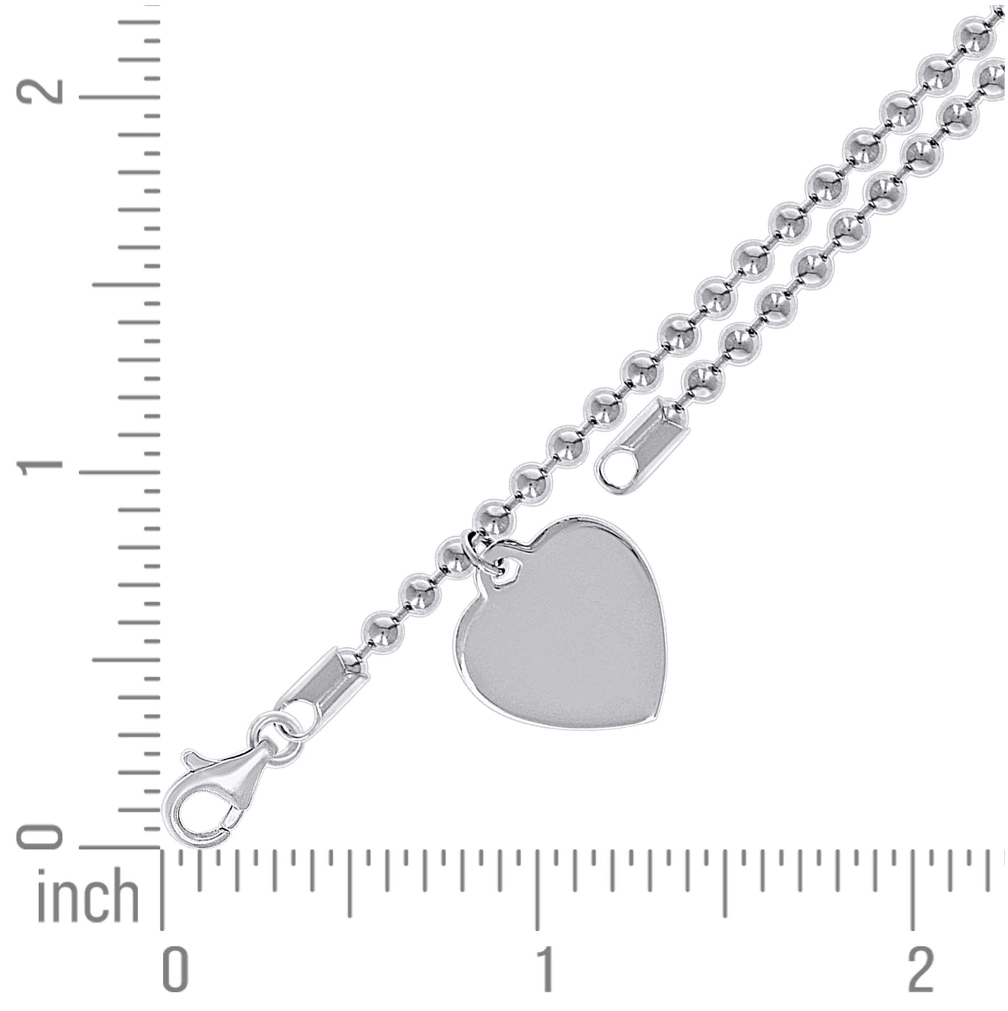 Sterling Silver Womens Heart Charm Beaded Bracelet Size 7 Inches