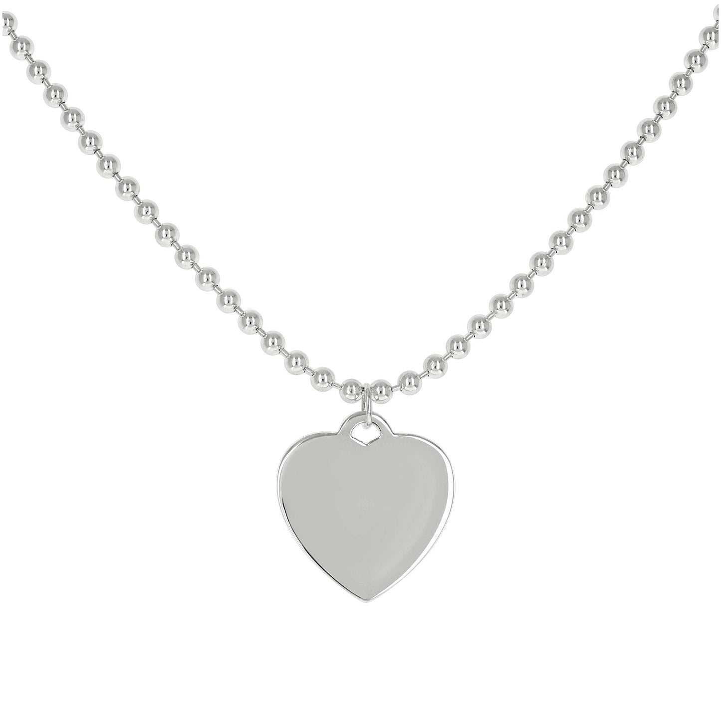 Sterling Silver Womens Heart Charm Beaded Necklace Size 20 Inches