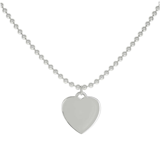 Sterling Silver Womens Heart Charm Beaded Necklace Size 20 Inches