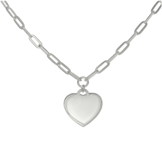 Sterling Silver Or Rhodium Plated Womens Heart Charm Necklace