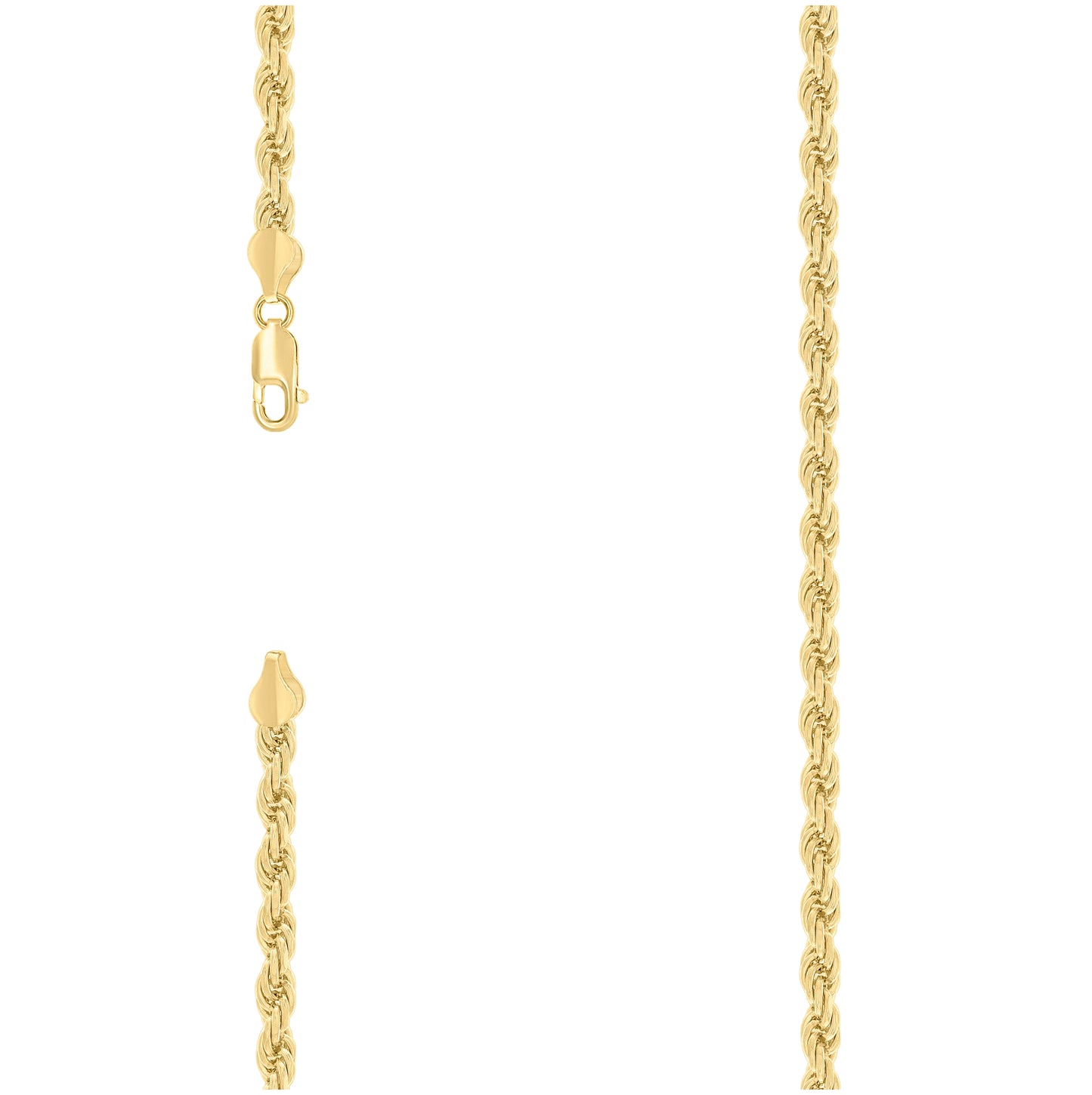 Sterling Silver Yellow-Tone Hollow Rope Chain
