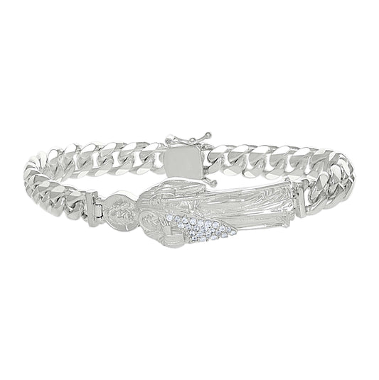 Sterling Silver Unisex Cubic-Zirconia St. Jude Religious Charm Bracelet