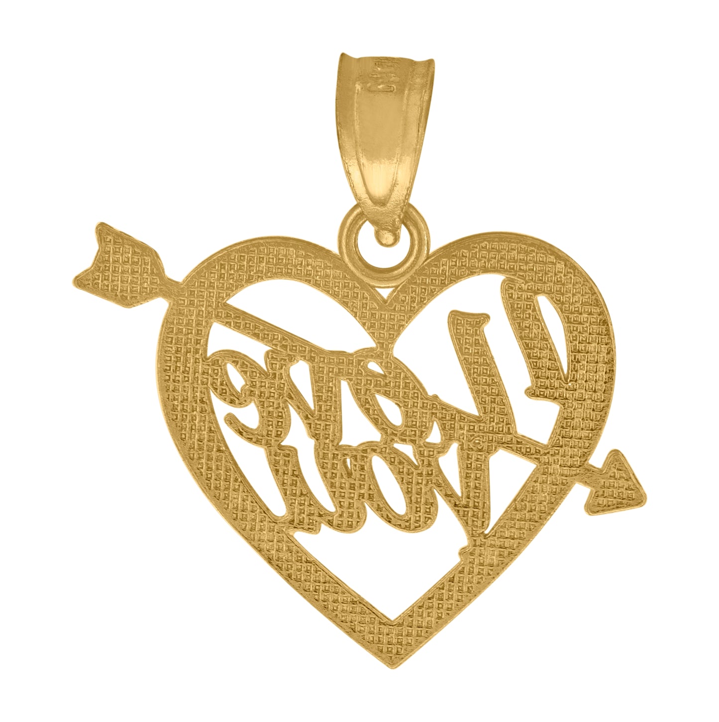 10K Yellow Gold Diamond-Cut Unisex I Love You Heart Charm Pendant