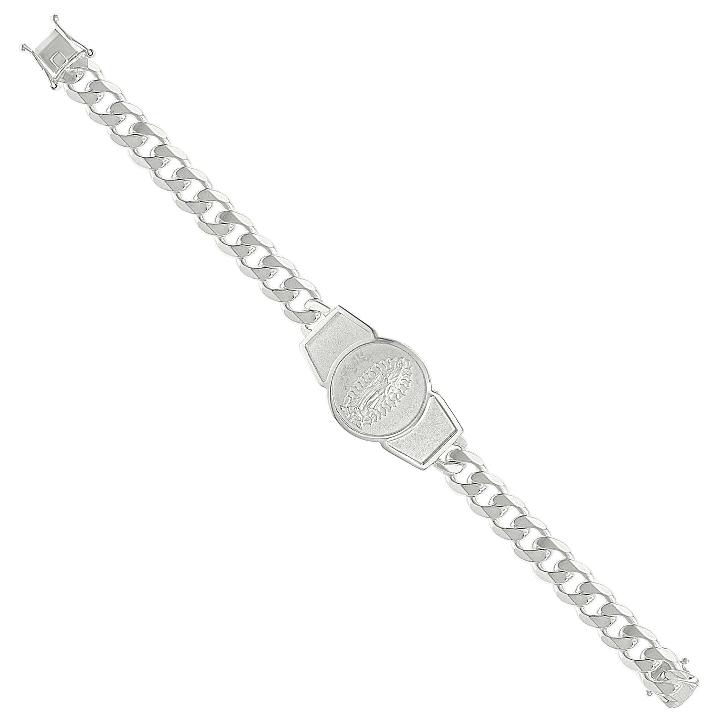 Sterling Silver Mens Guadalupe Religious Bracelet Size 8 Inches