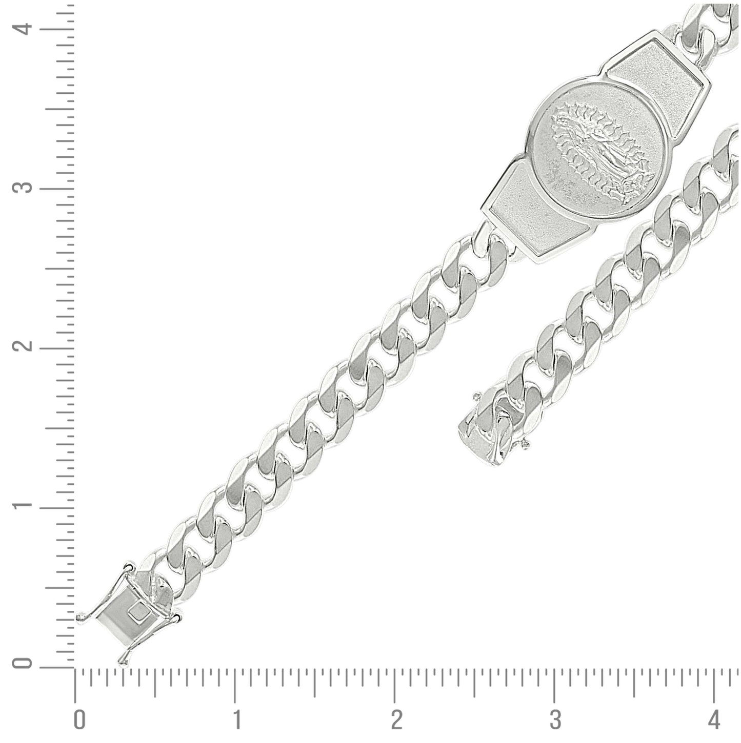Sterling Silver Mens Guadalupe Religious Bracelet Size 8 Inches