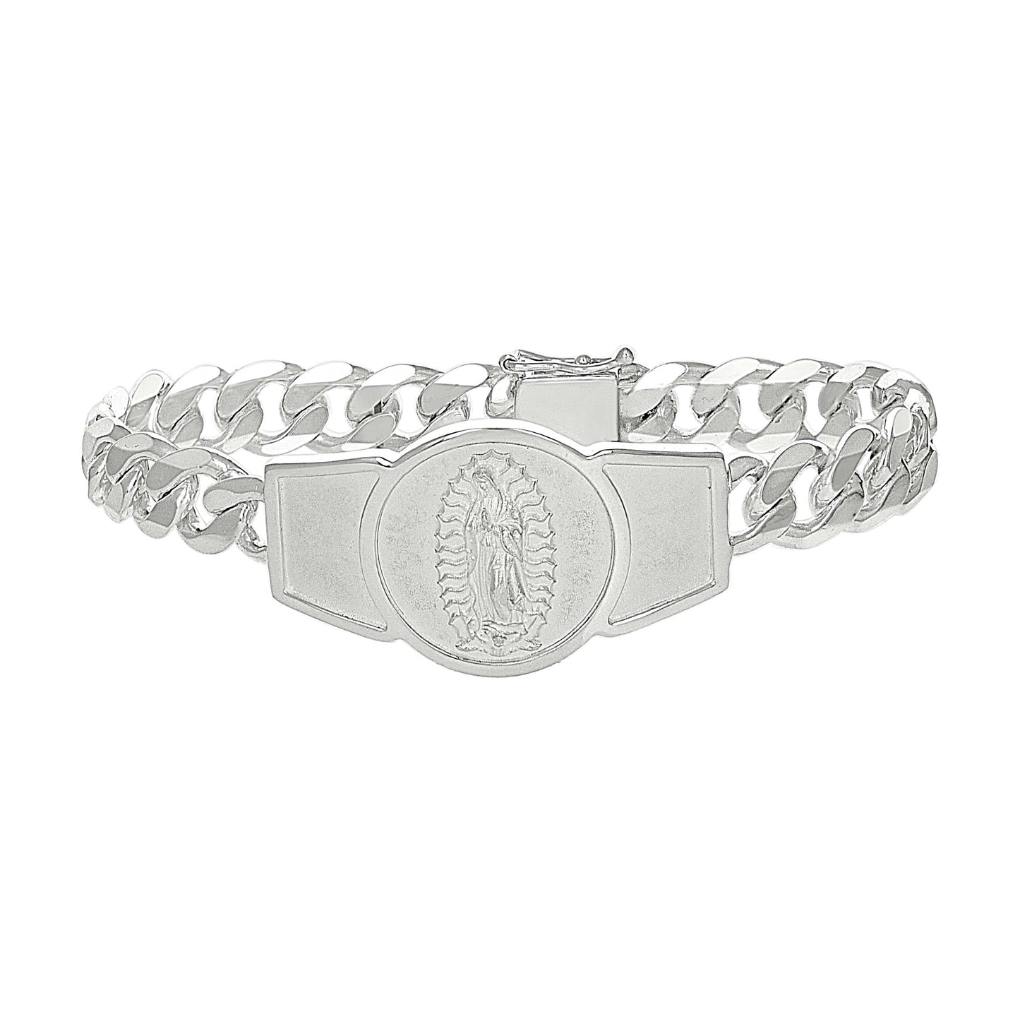 Sterling Silver Mens Guadalupe Religious Bracelet Size 8 Inches