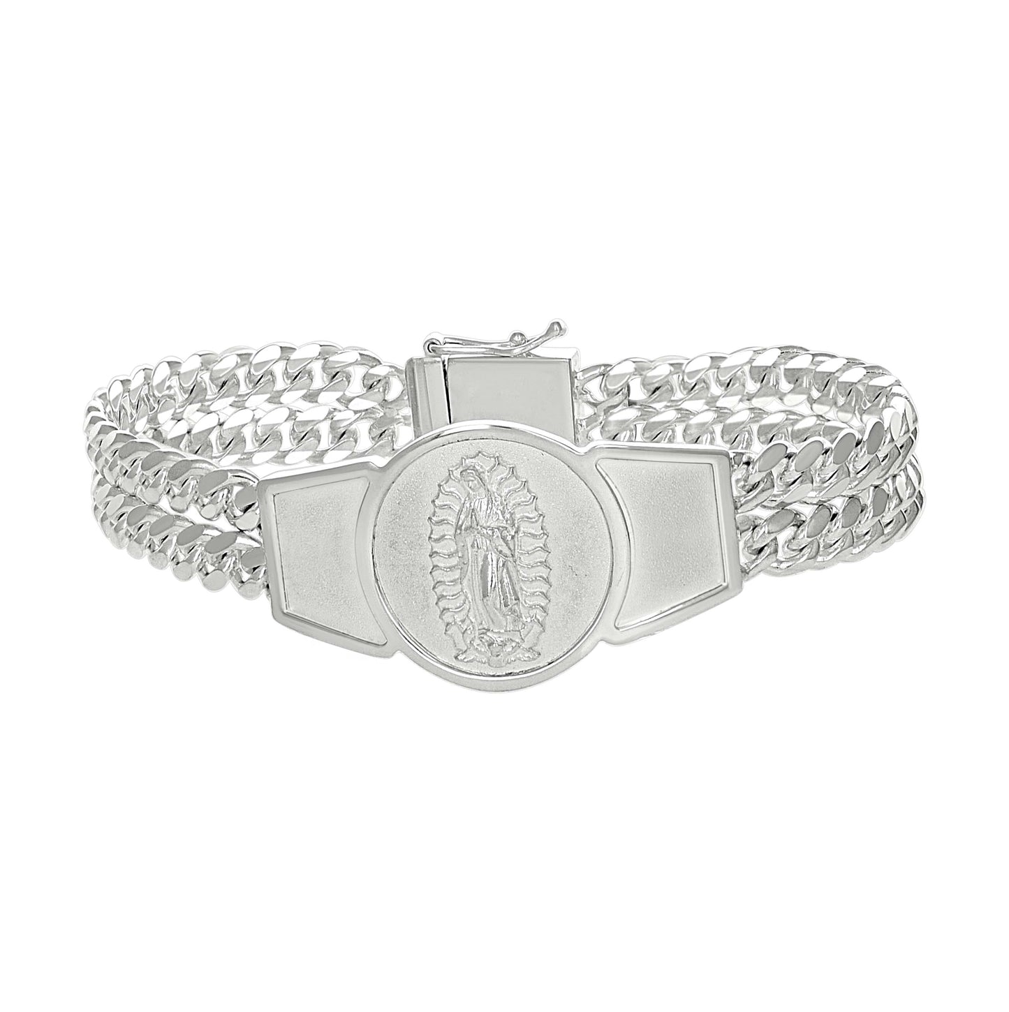 Sterling Silver Mens Guadalupe Religious Bracelet Size 8 Inches