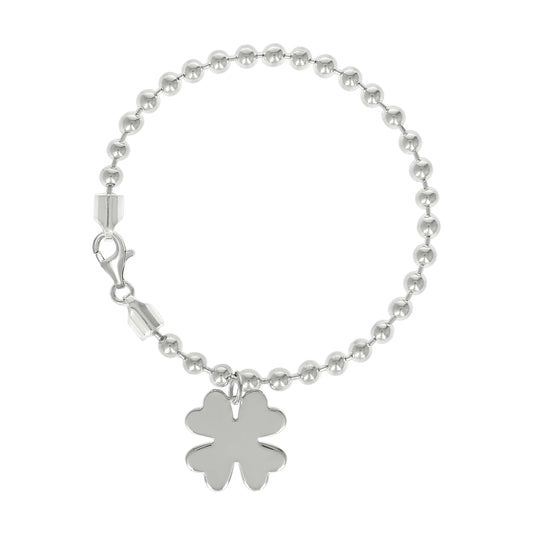 Sterling Silver Womens Good Luck Clover Charm Beaded Bracelet Size 7 Inches