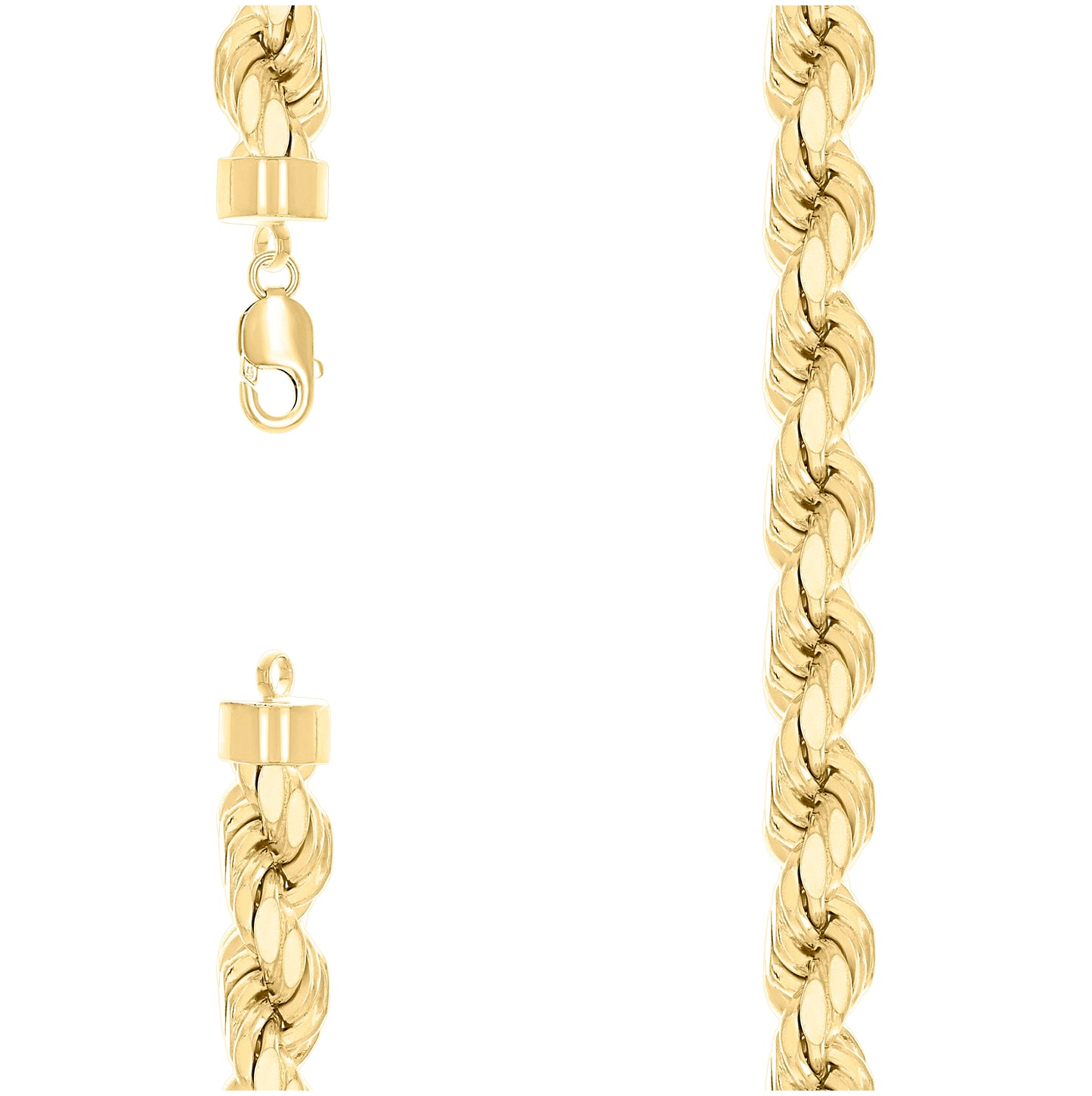 Sterling Silver Yellow-Tone Hollow Rope Chain