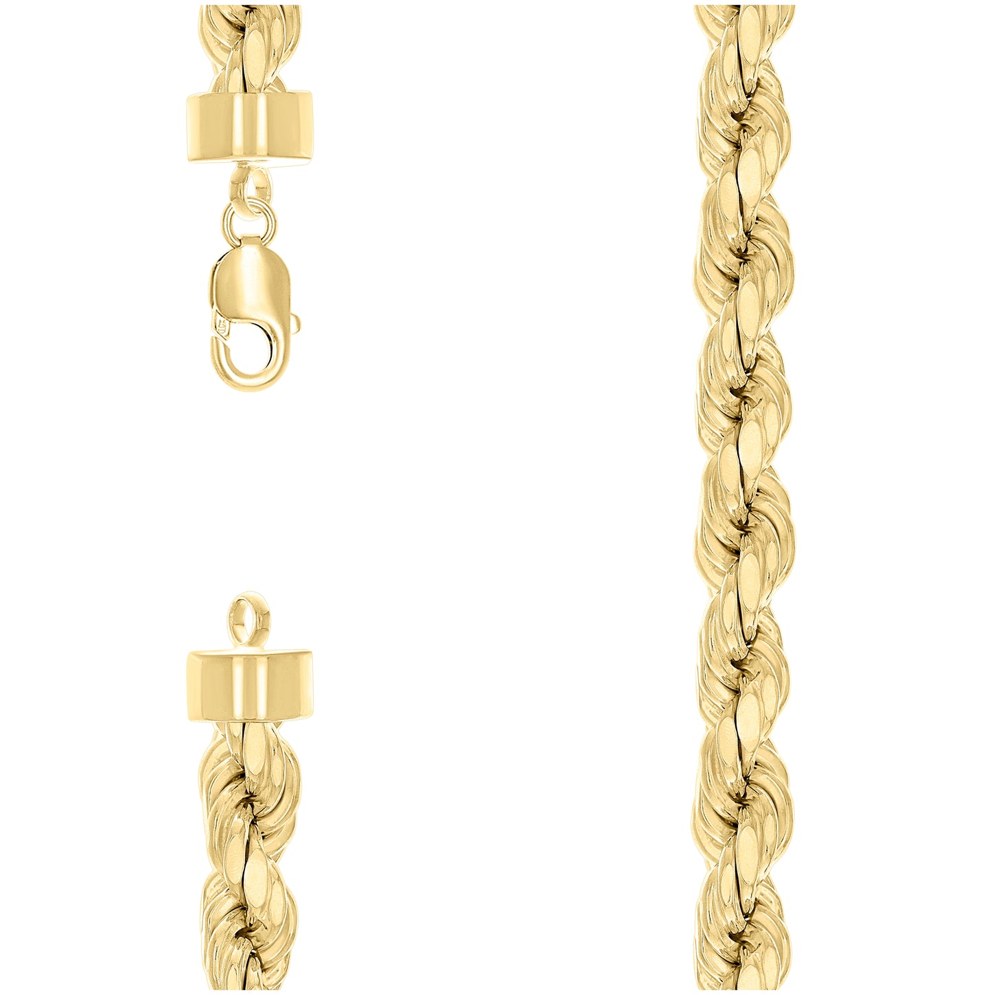 Sterling Silver Yellow-Tone Hollow Rope Chain