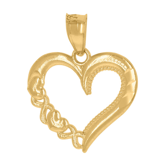 10K Yellow Gold Womens Diamond-Cut Love Heart Charm Pendant