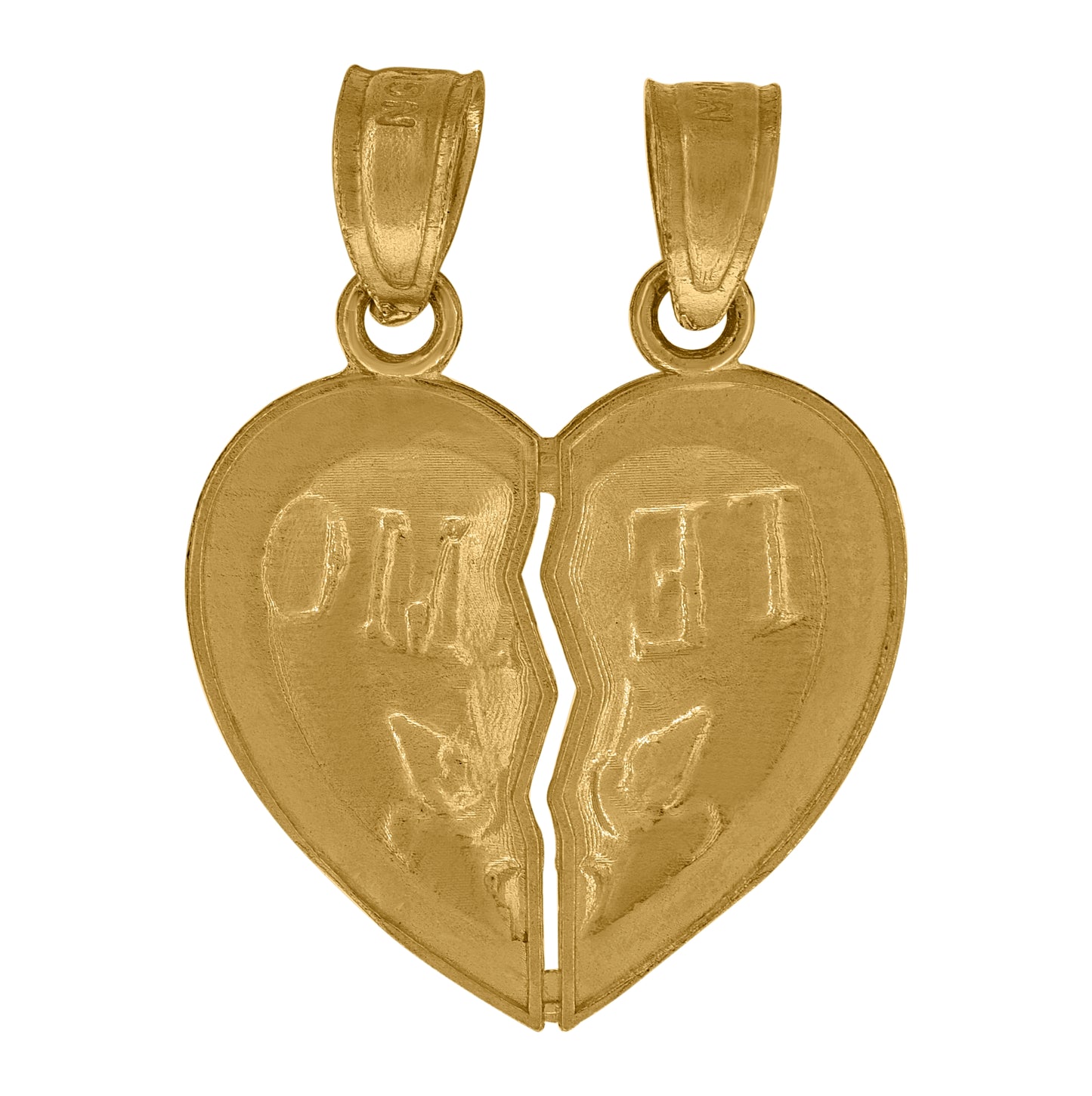 10K Yellow Gold Diamond-Cut Unisex Te Amo Broken Heart Charm Pendant