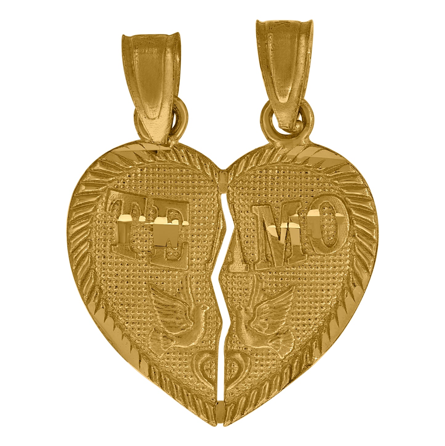 10K Yellow Gold Diamond-Cut Unisex Te Amo Broken Heart Charm Pendant