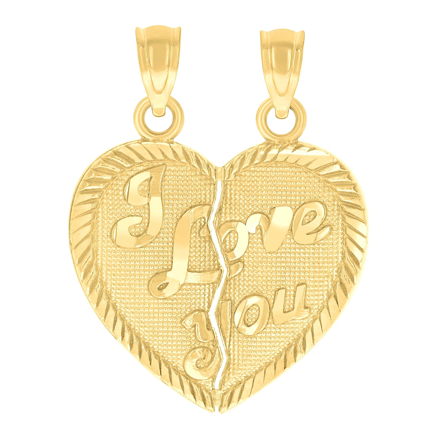 10K Yellow Gold Womens Textured I Love You Break Apart Heart Charm Pendant