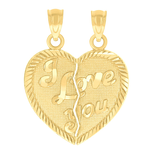 10K Yellow Gold Womens Textured I Love You Break Apart Heart Charm Pendant