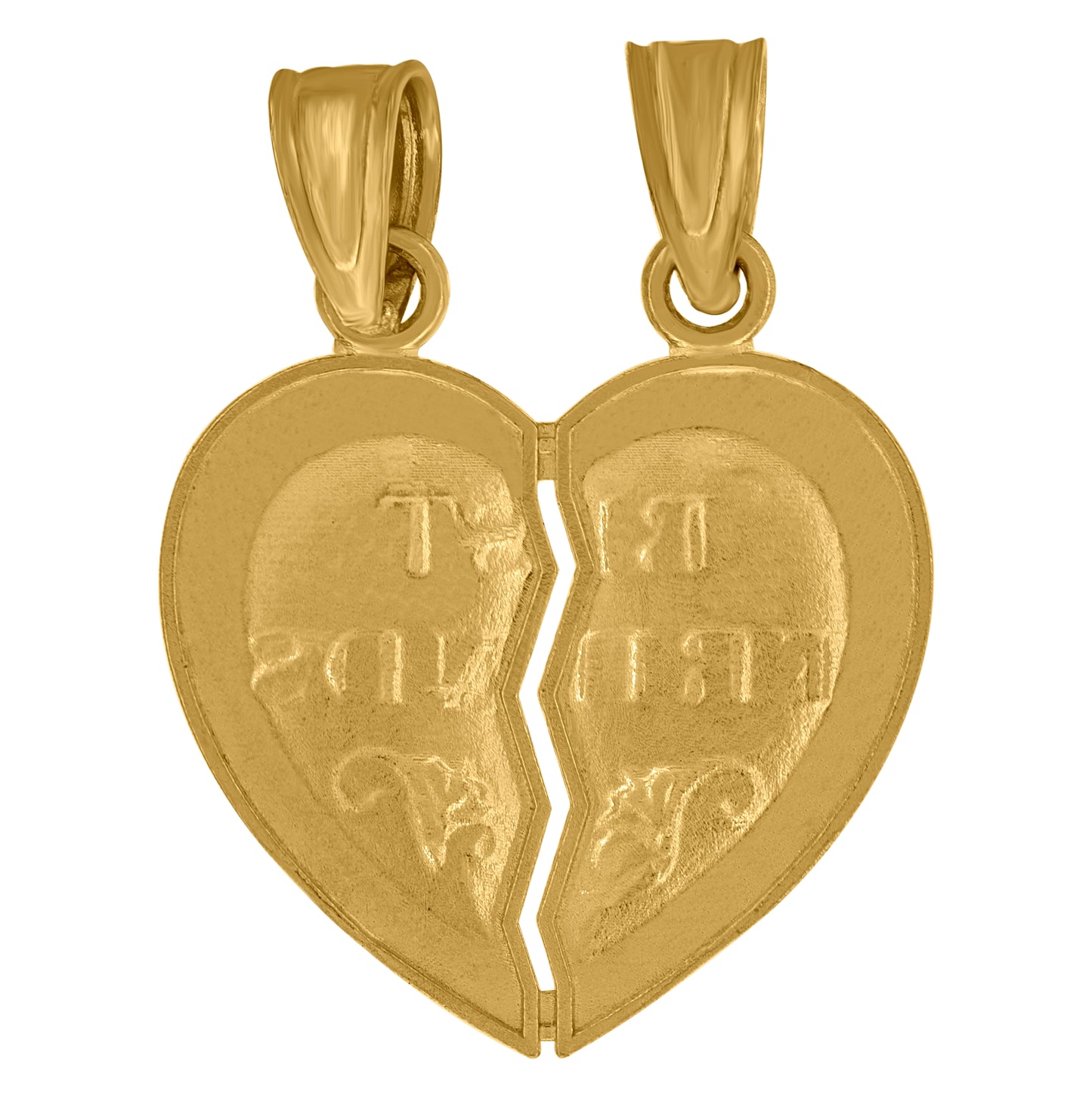 10K Yellow Gold Diamond-Cut Unisex Best Friends Broken Heart Charm Pendant