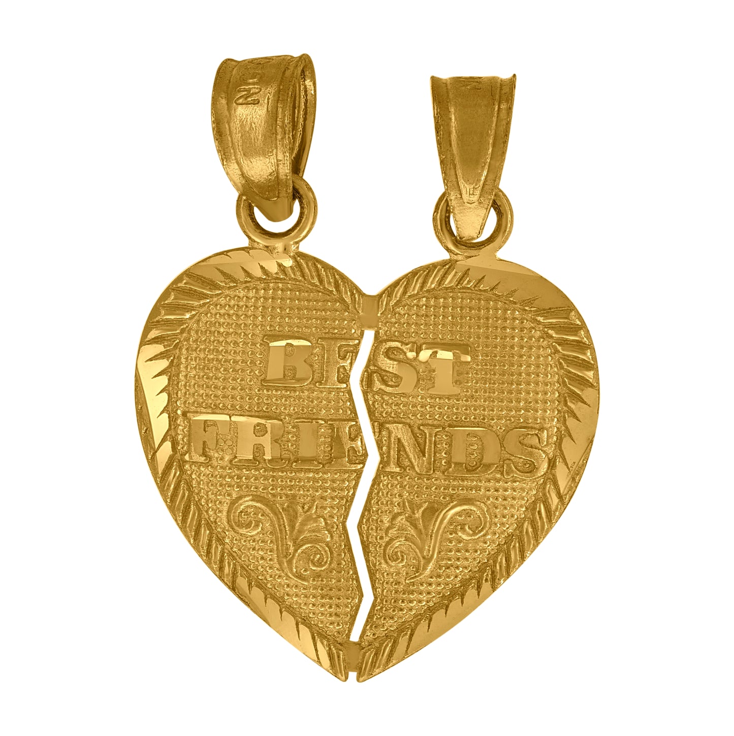 10K Yellow Gold Diamond-Cut Unisex Best Friends Broken Heart Charm Pendant