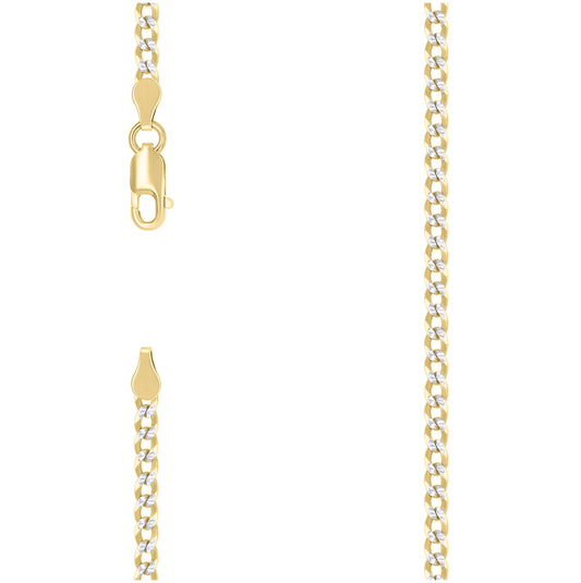 Sterling Silver Two Tone Solid Pave Super Flat Cuban Chain