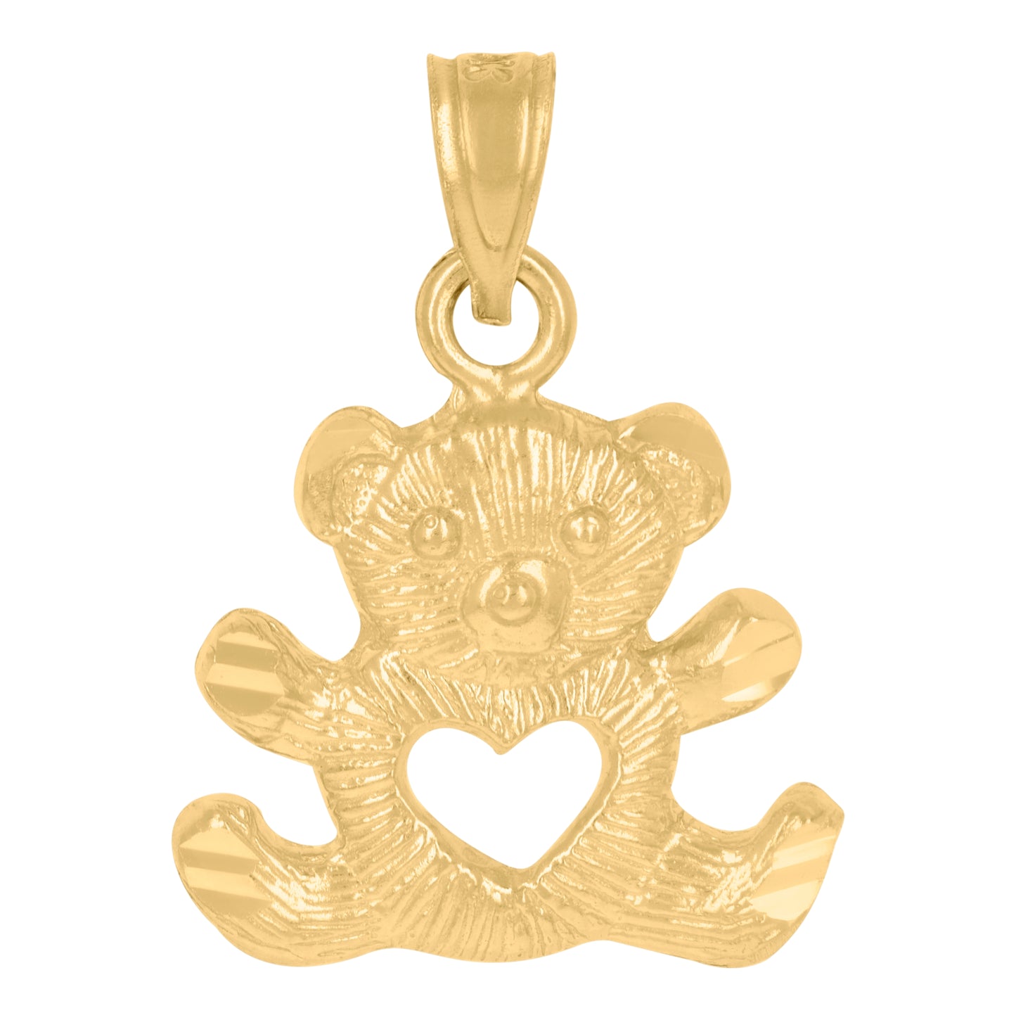 10K Yellow Gold Womens Diamond-Cut Baby Teddy Bear Heart Charm Pendant