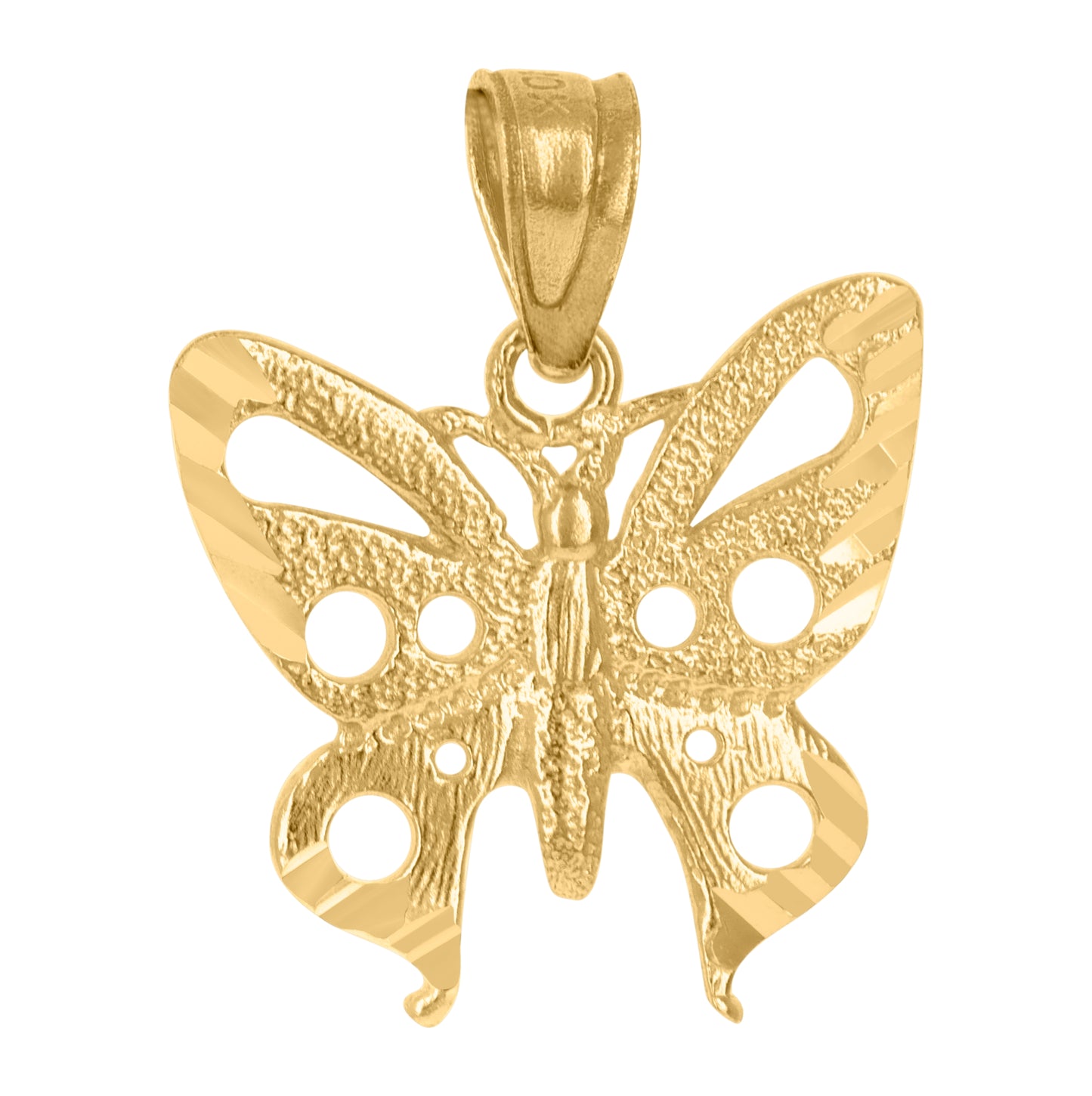 10K Yellow Gold Womens Textured Butterfly Charm Pendant