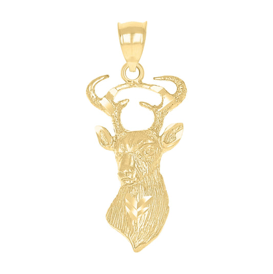 10K Yellow Gold Womens Diamond-Cut Deer Animal Charm Pendant
