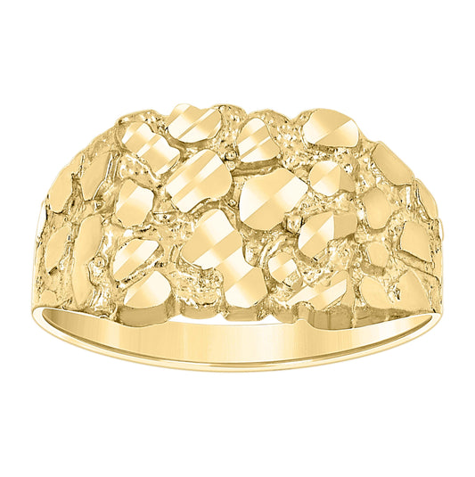 10K Yellow Gold Unisex Diamond-cut Nugget Fashion Bridal Anniversary Wedding Engagement Band Ring