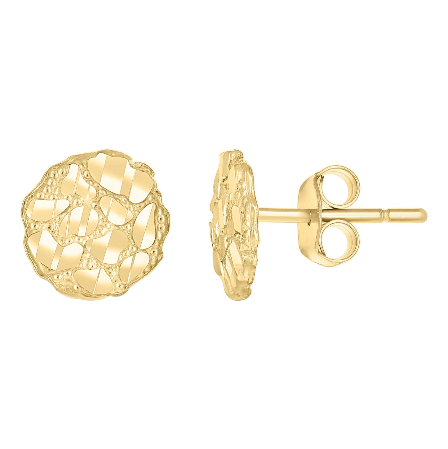 10K Yellow Gold Unisex Round Nugget Stud Earrings