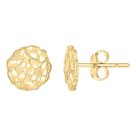 10K Yellow Gold Unisex Round Nugget Stud Earrings