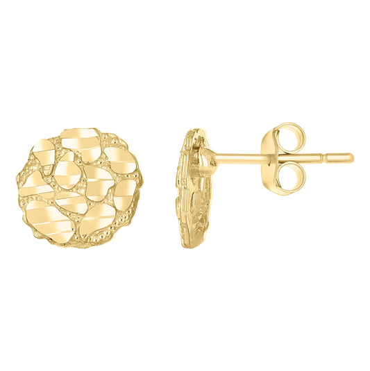 10K Yellow Gold Unisex Round Nugget Stud Earrings