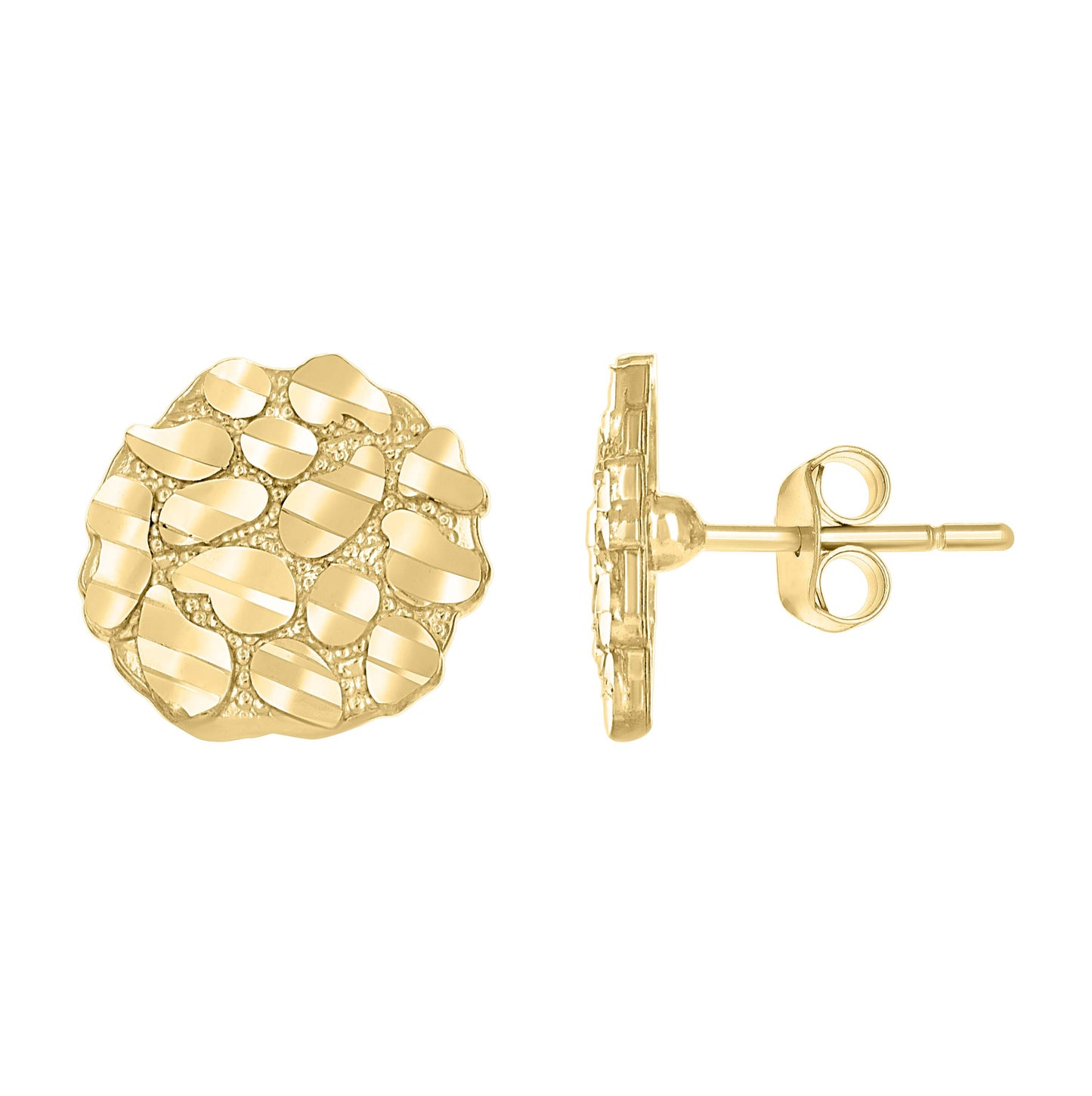 10K Yellow Gold Unisex Round Nugget Stud Earrings