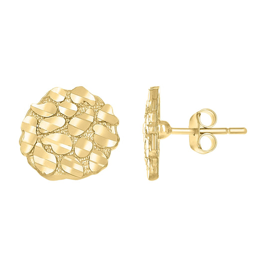 10K Yellow Gold Unisex Round Nugget Stud Earrings