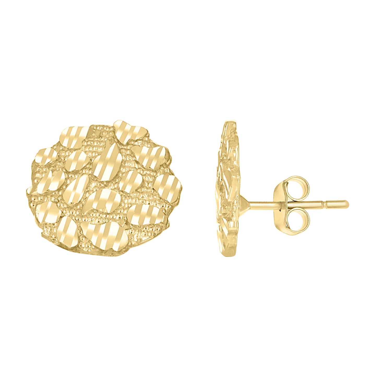 10K Yellow Gold Unisex Round Nugget Stud Earrings
