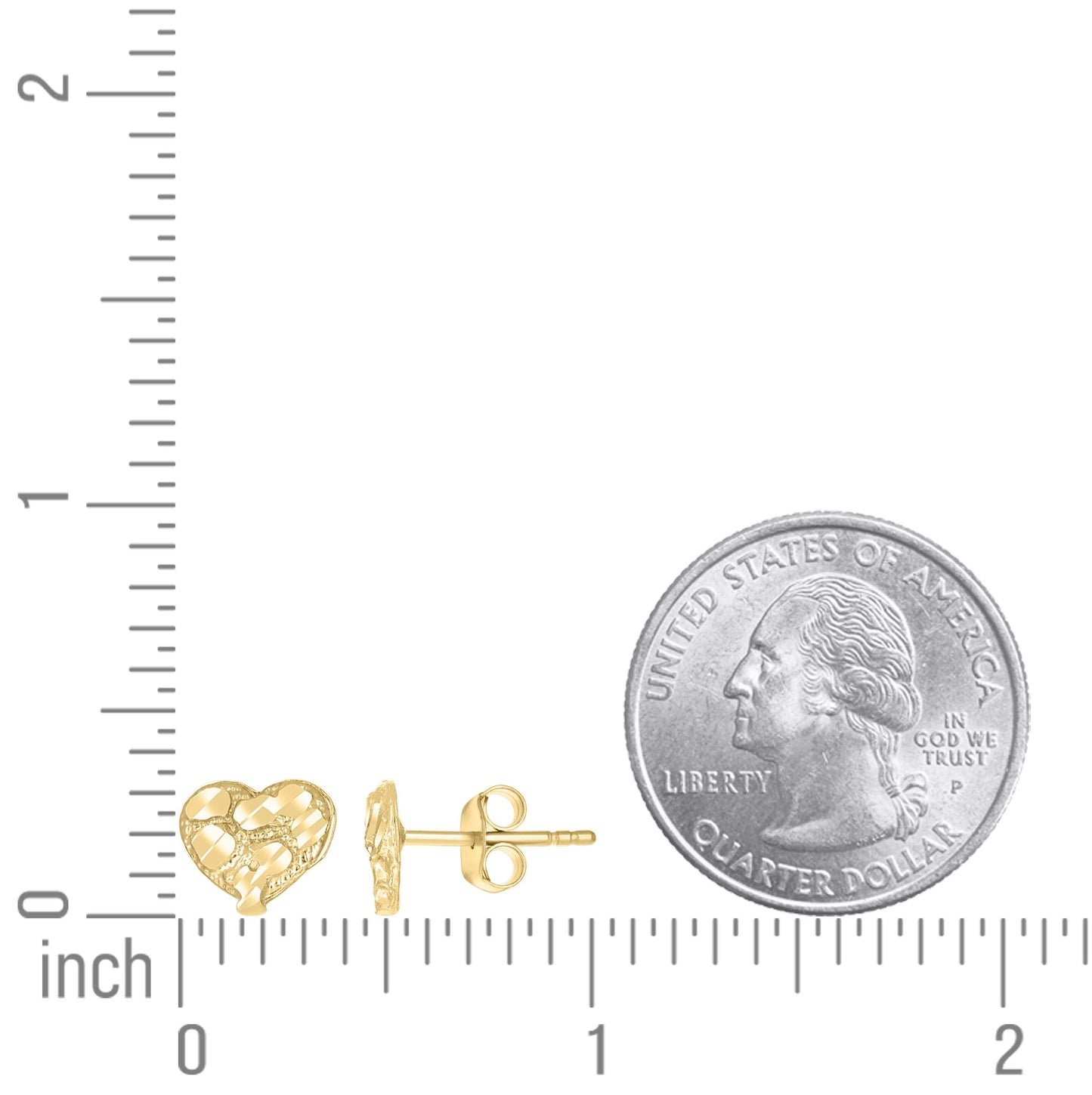 10K Yellow Gold Womens Heart Nugget Stud Earrings