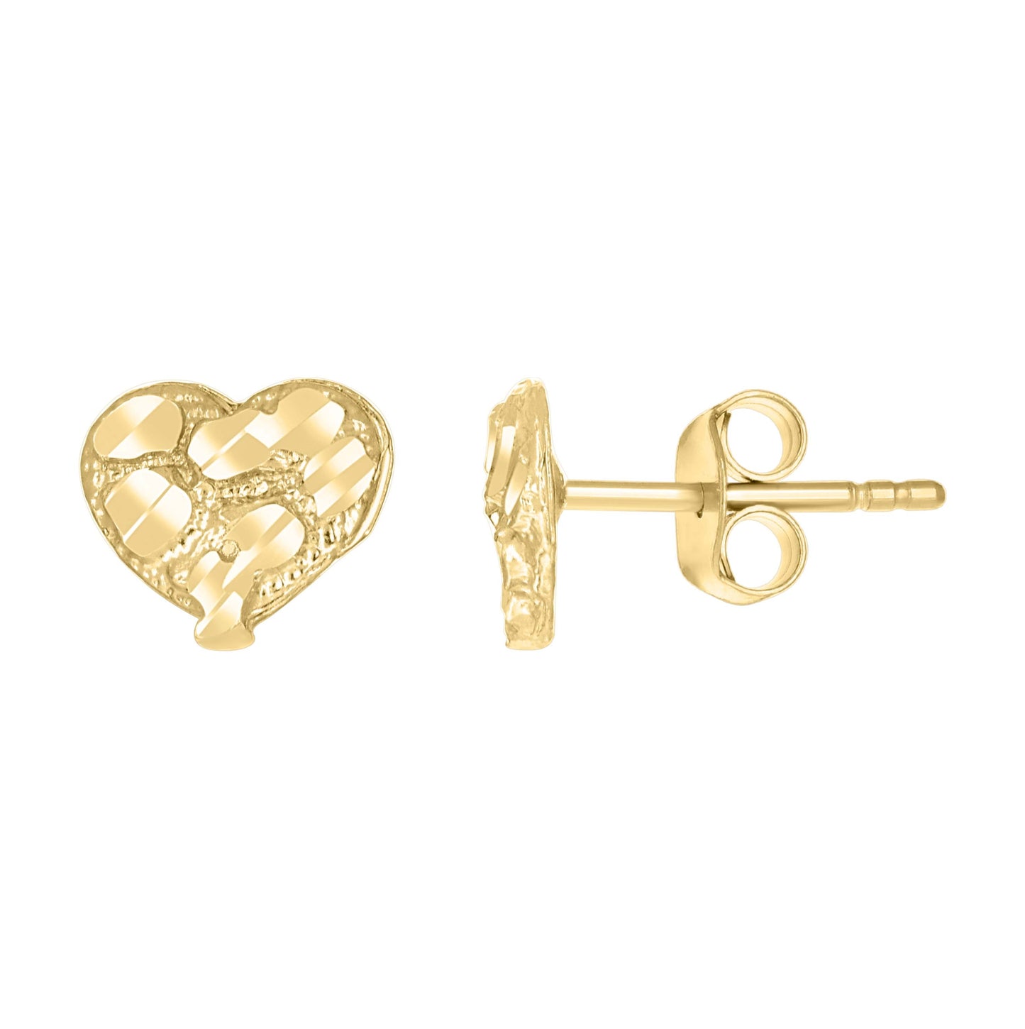 10K Yellow Gold Womens Heart Nugget Stud Earrings