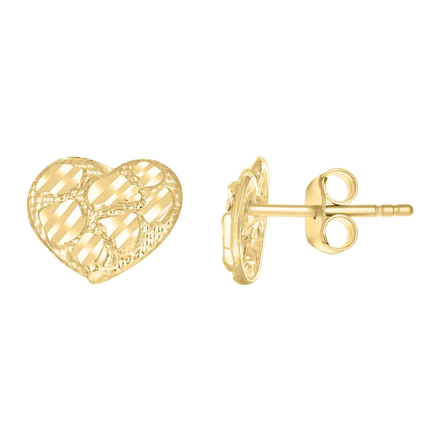 10K Yellow Gold Womens Heart Nugget Stud Earrings