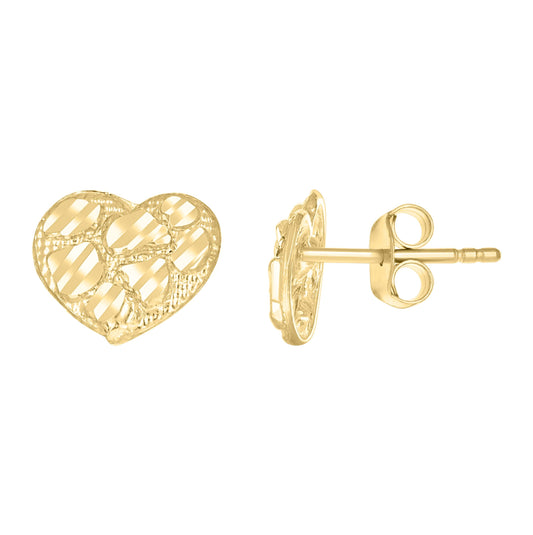 10K Yellow Gold Womens Heart Nugget Stud Earrings