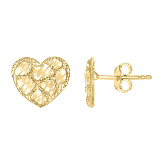 10K Yellow Gold Womens Heart Nugget Stud Earrings