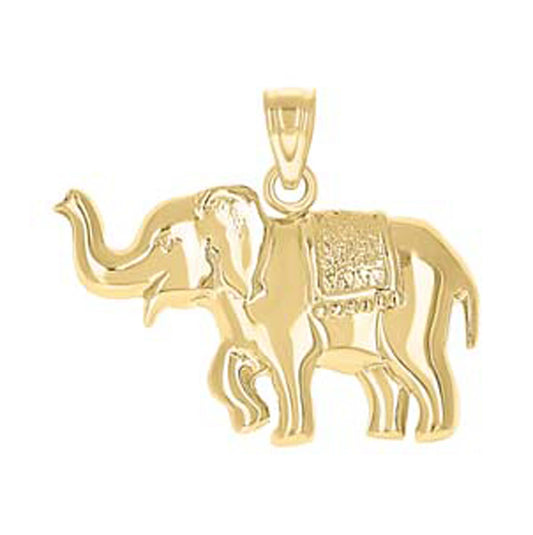 10K Yellow Gold Mens Elephant Animal Charm Pendant