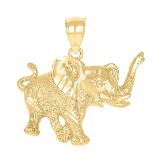 10K Yellow Gold Mens Textured Elephant Animal Charm Pendant