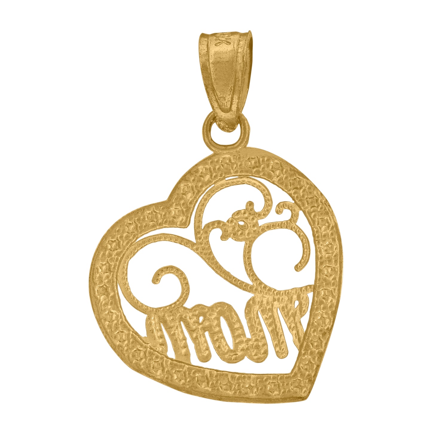 10K Yellow Gold Womens Textured Mom Heart Charm Pendant