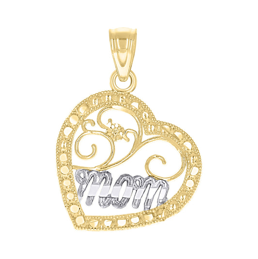 10K Yellow Gold Womens Textured Mom Heart Charm Pendant