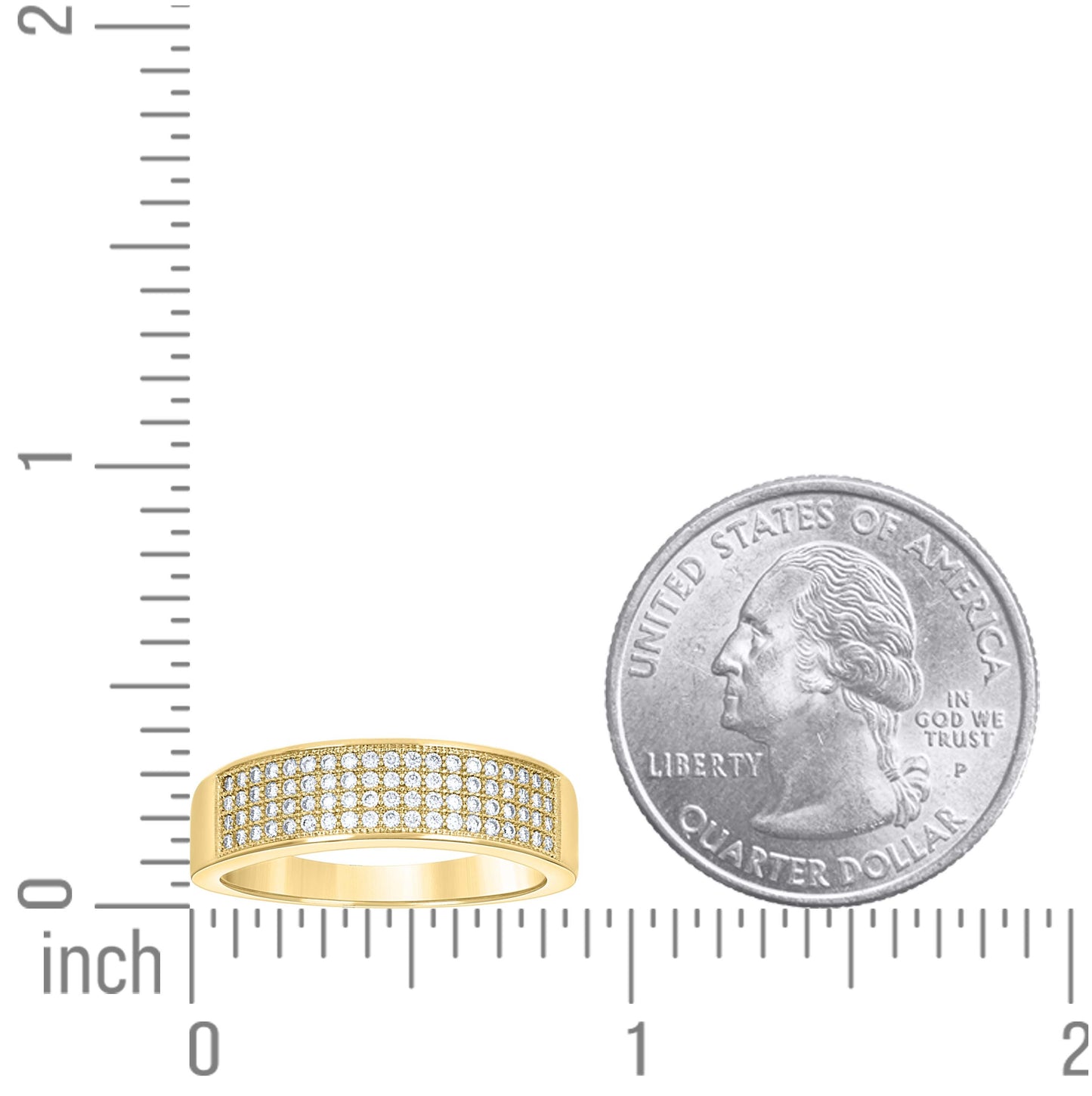 14K Yellow Gold Womens Moissanite Four Rows Wedding Band Ring Size 9