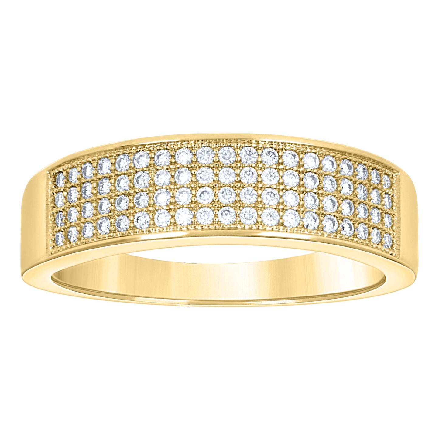 14K Yellow Gold Womens Moissanite Four Rows Wedding Band Ring Size 9