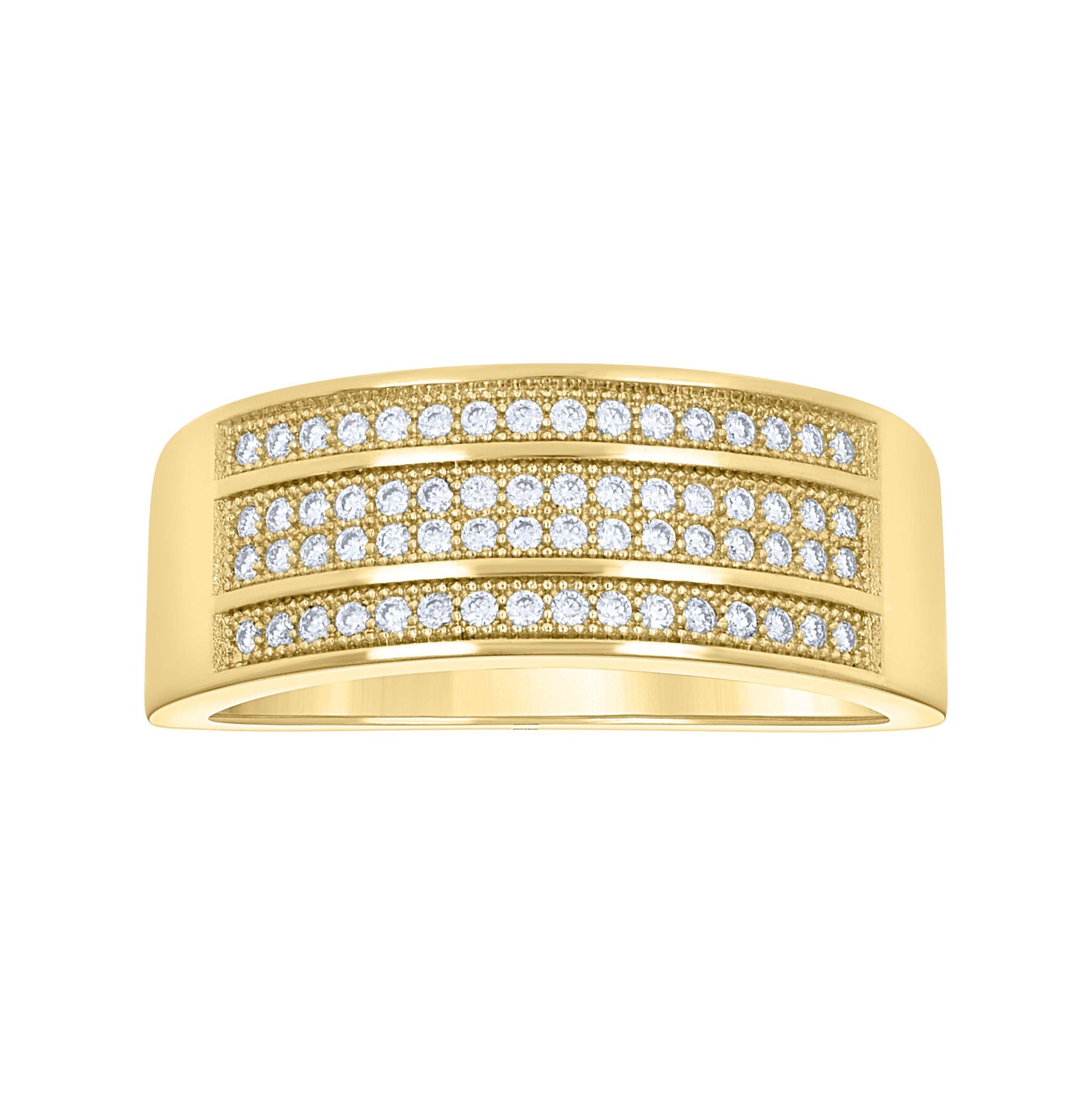14K Yellow Gold Womens Moissanite Four Rows Wedding Band Ring Size 9