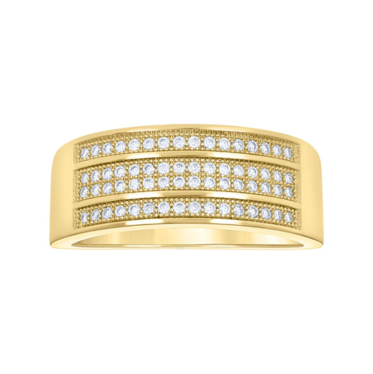 14K Yellow Gold Womens Moissanite Four Rows Wedding Band Ring Size 9