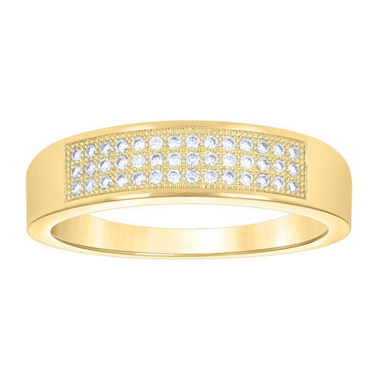 14K Yellow Gold Womens Moissanite Three Rows Wedding Band Ring Size 9