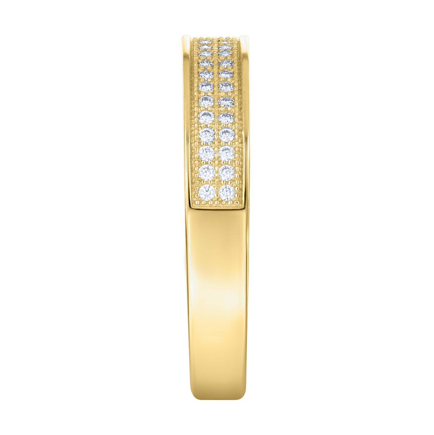14K Yellow Gold Womens Moissanite Two Rows Wedding Band Ring Size 9